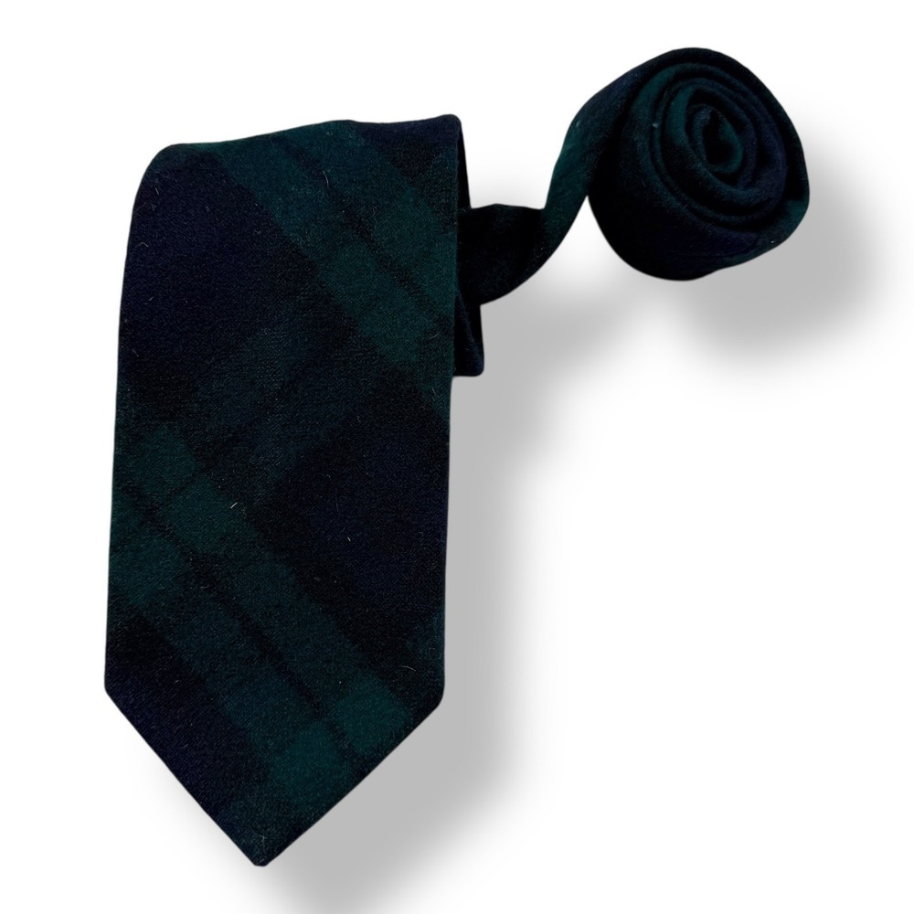 Pendleton Wool Tie Black Watch Plaid Green‎ Blue Tartan Virgin Wool Made in USA